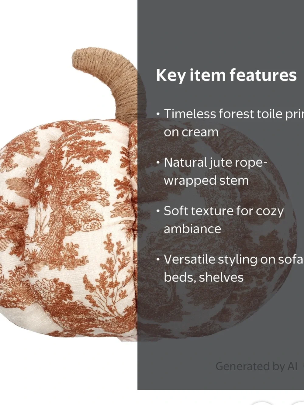 My Texas House Fall Forest Toile Pumpkin Decorative Pillow, Rust and Cream, 6